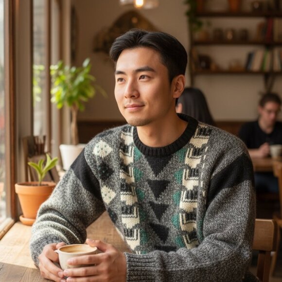 Urban Bandit Sweater L Large Blue White Coogi style Vintage 90s Y2K Crew Neck - Picture 1 of 10